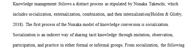 Explain the Knowledge conversion processes highlighted by Nonaka Takeuchi Model of Knowledge management.