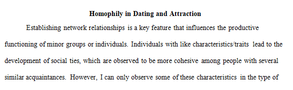 Homophily relates to dating and attraction. 