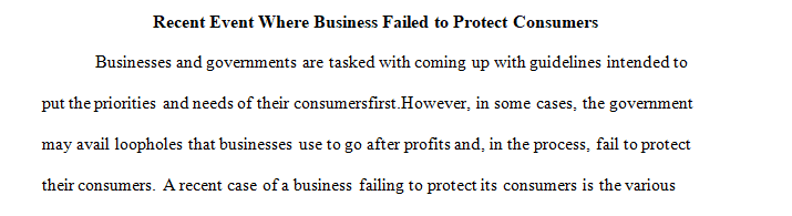 Share a recent or current event in which a business or government failed to protect consumers.