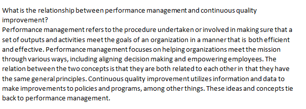What is the relationship between performance management and continuous quality improvement
