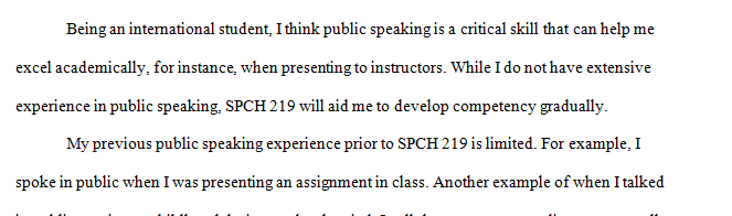 What is your previous public speaking experience before the SPCH 219 course