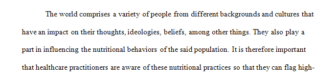 Examine the high-risk nutritional behaviors associated with different cultures.