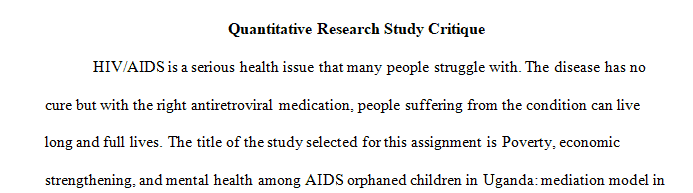 Assignment: Quantitative Research Study Critique