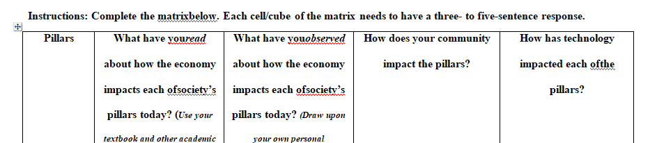 Complete the Pillars of Society Matrix worksheet.