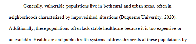 Describe how healthcare and public health systems address the needs of vulnerable populations.