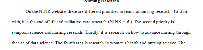 Identify the current priorities for nursing research. 