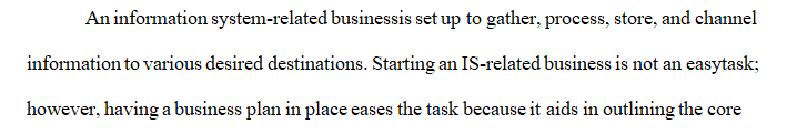 You have decided to start an IS-related business. Write a business plan that addresses the following