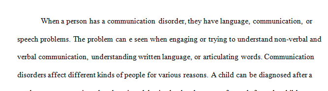 6 page essay on communication disorder from the following categories briefly and then focus the rest of the paper on language disorder