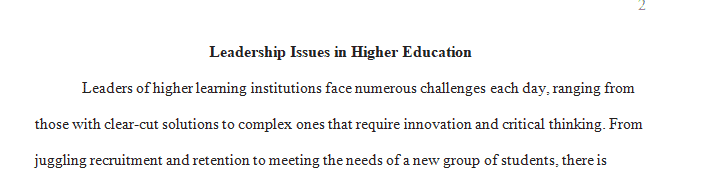 Leadership Issues in Higher Education Report