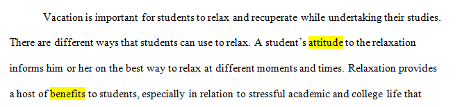 As you prepare your paragraph, think about the Unit Question, Is vacation the best way to relax