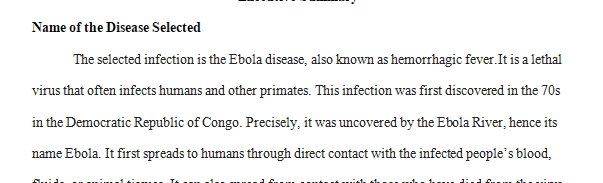 Develop a one to two page maximum overview of the disease outbreak and the causal microbe.