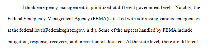 Do you think all levels of government in the United States sufficiently prioritize emergency management