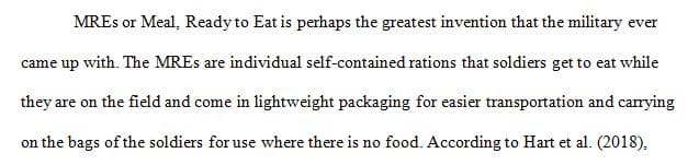 APA Format 500 words essay on the development of the U.S. Army Meals Ready, Eat (MRE).