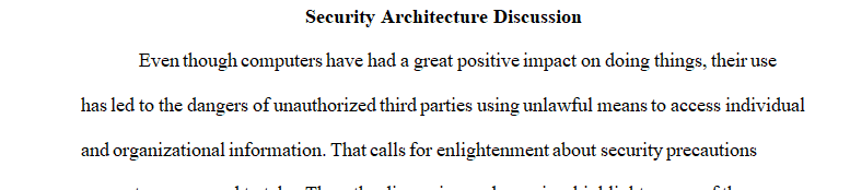 As a security architect, submit an assignment that addresses the questions below.