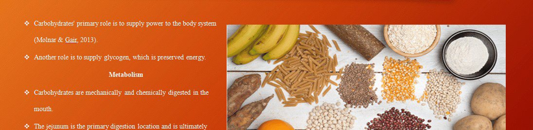 As you may recall, nutrients are divided into the following six (6) categories