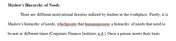 Clearly Identify each Motivational Theory  and include the following for each theory