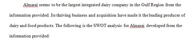 Conduct a SWOT analysis for Almarai based on the information given