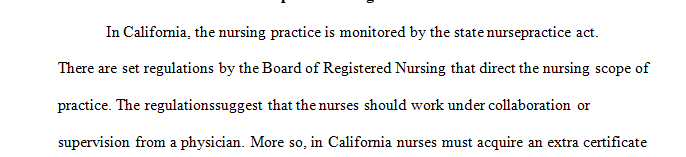 Discuss your state of residence nursing scope of practice laws.