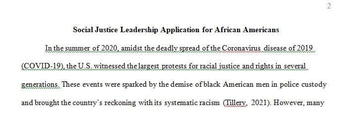 Possible application of the history of social justice leadership in the African American tradition