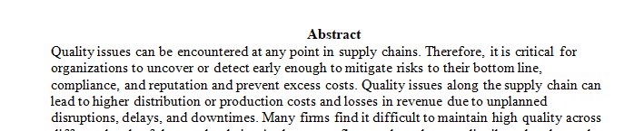 Quality Management in Supply Chain Analysis