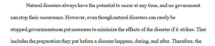 This focuses on one element of how governments approach disasters and preparations.