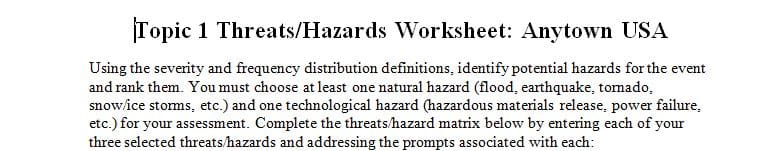 This type of analysis is one of the beginning tasks an emergency planner must complete in order to identify likely threats and hazards