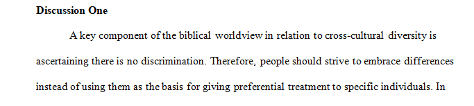 Write a 150-200 word post that analyzes James 2:1-4 and describe the key component of a biblical worldview in relation to cross-cultural diversity