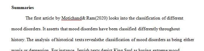 One describing the classification of mood disorders and one describing the classification of anxiety disorders