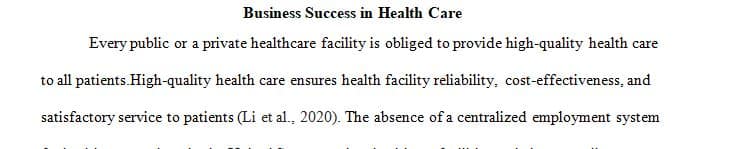 Business Success in Health Care