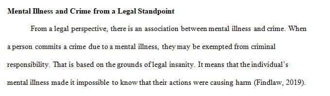 Explain how crime and mental illness are related from a legal standpoint.