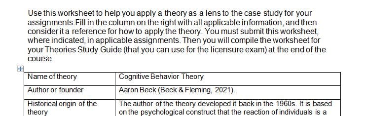 Application of Cognitive Behavior Theory to a Case Study
