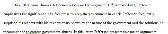 In a 1787 letter to Edward Carrington, Thomas Jefferson expressed his strong support for a free press