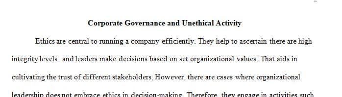 Corporate Governance and Unethical Activity