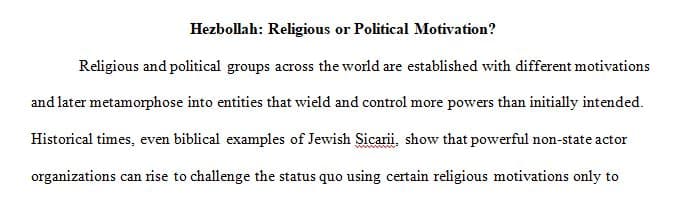 Research paper about to answer what is the real motivation for Hezbollah.
