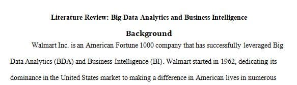 Big Data Analytics and Business Intelligence in a Fortune 1000 Company Literature Review