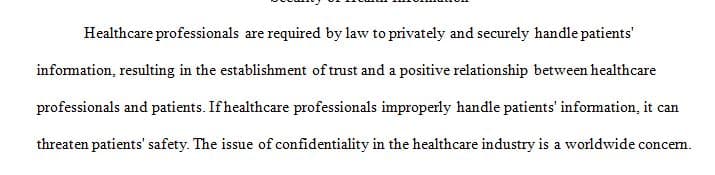 Research definitions and applications of patient privacy confidentiality and security of health information.