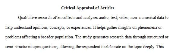 Write a critical appraisal that demonstrates comprehension of two qualitative research studies