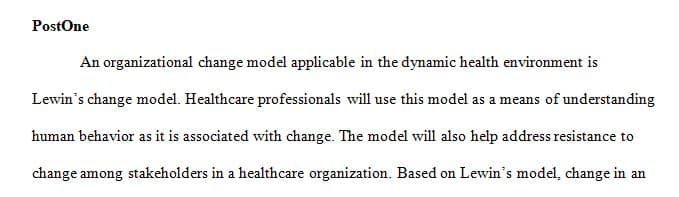 Describe an organizational change model that can be used in a dynamic health care environment