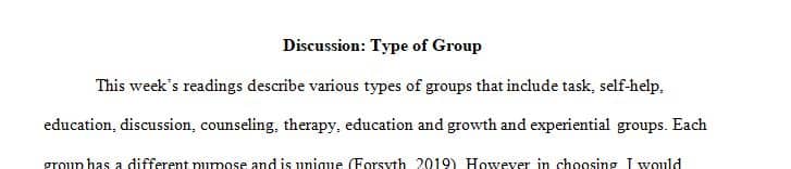 Several different types of groups are described in this module’s readings