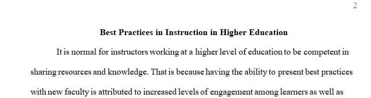 Best Practices in Instruction in Higher Education