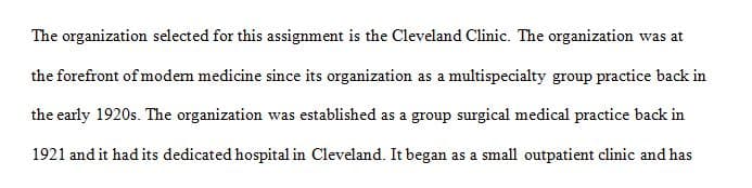 Chosen Organization The Cleveland Clinic