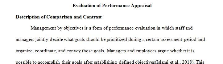 Compare and contrast a facility’s performance appraisal method to at least one model from the internet
