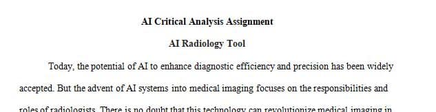 Critical analysis of artificial intelligence (AI) tool that is used in the radiologic sciences