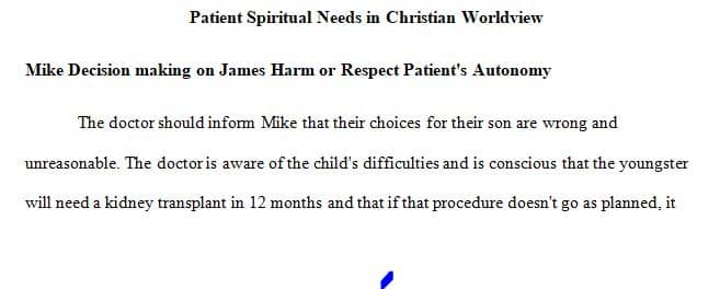 Questions about a patient's spiritual needs in light of the Christian worldview