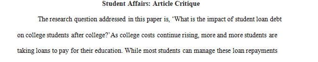 Student Affairs Issue Project: Article Critique 