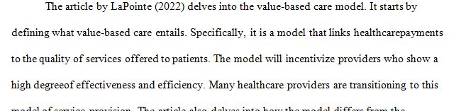 1 page Synopsis Value-based care