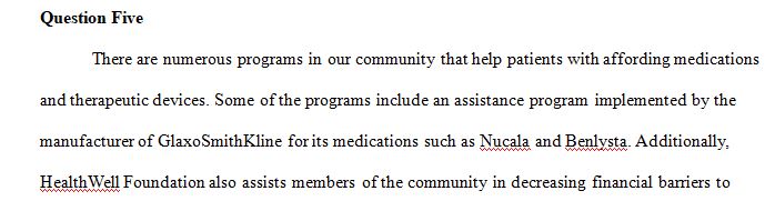 What are some programs available in your community to assist patients with affording medications