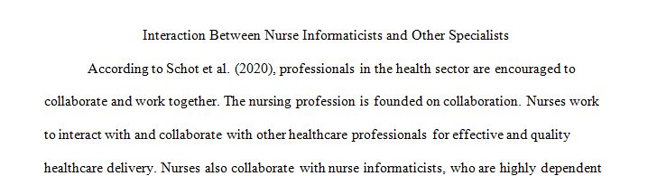 Interaction between nurse informaticists and other specialists