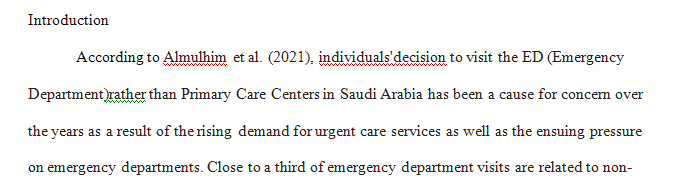 Literature review for Preference for Visiting Emergency Department Over Primary Health Care Center In Saudi Arabia