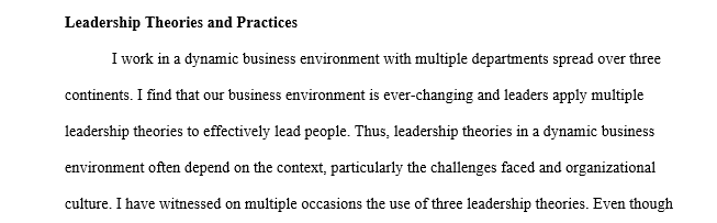 An organization’s business strategy includes leadership theories and practices, as well as organizational structure